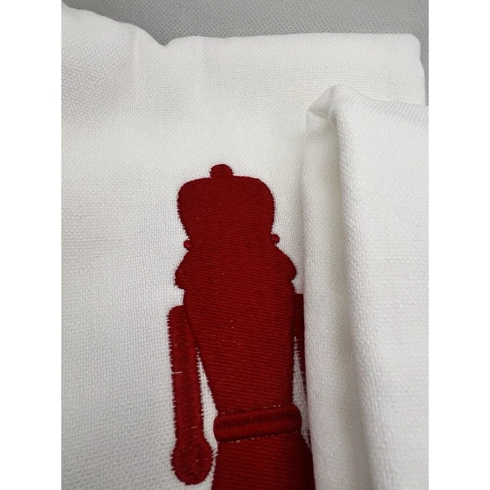 2 Hand towels NUTCRACKER christmas Crate & Barrel white red embroidered 20x30